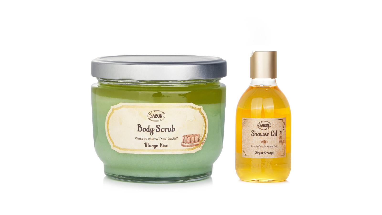 Sabon Ginger Orange Body Scrub Mango Kiwi and Shower Oil - 2 Piece