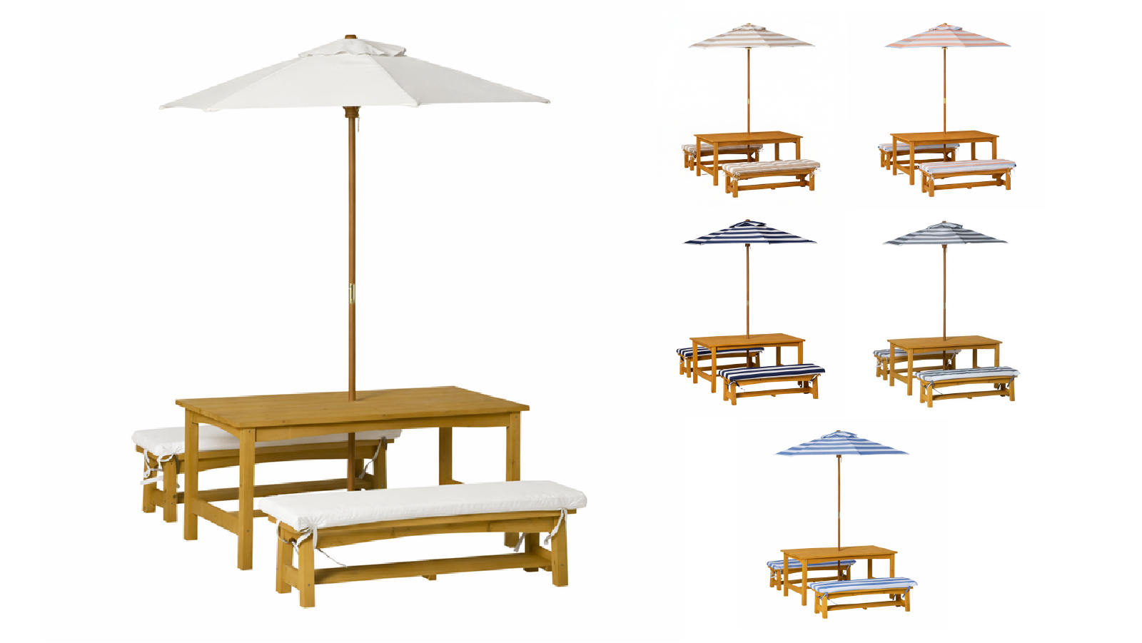Hide & Seek Kids Table & Bench Set with Umbrella and Cushions