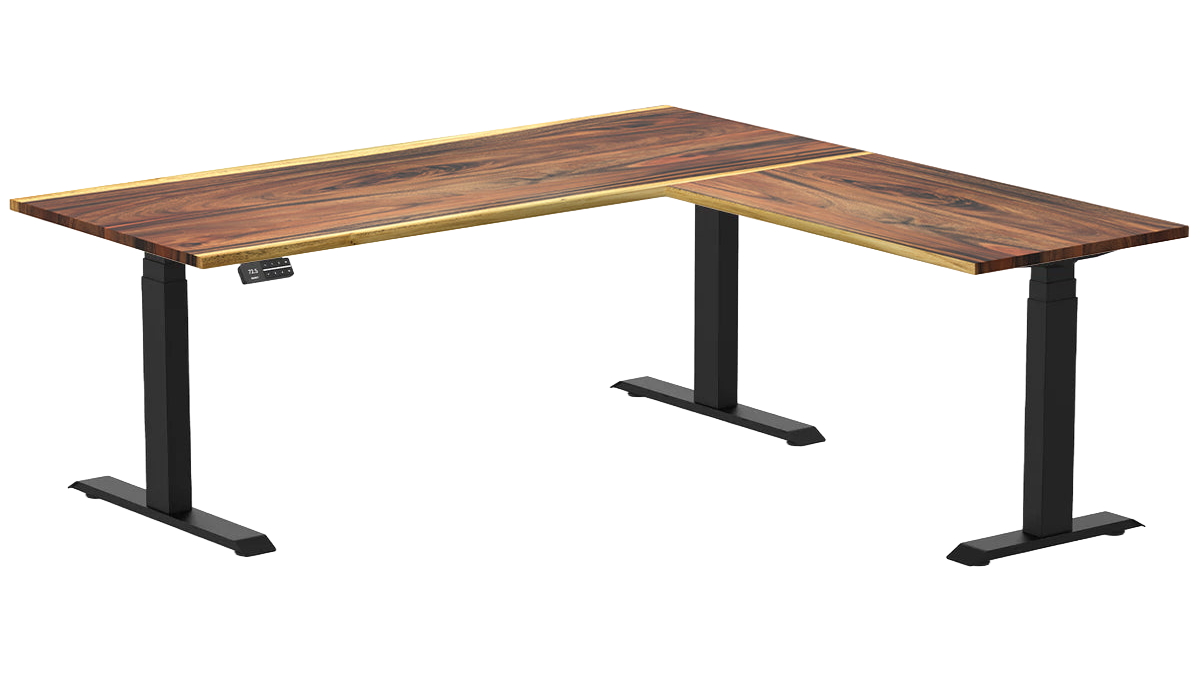 Desky 180 x 75 x 175 x 60cm Saman Hardwood L-Shape Sit Stand Desk - Matte Black