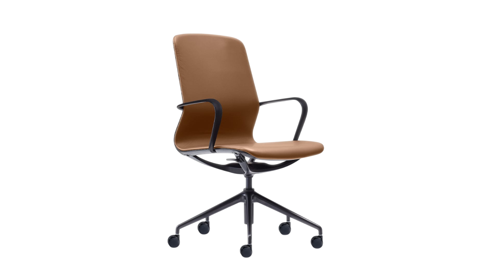 Desky Tan Leather and Black Frame Executive Meeting Chair