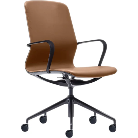 Desky Tan Leather and Black Frame Executive Meeting Chair
