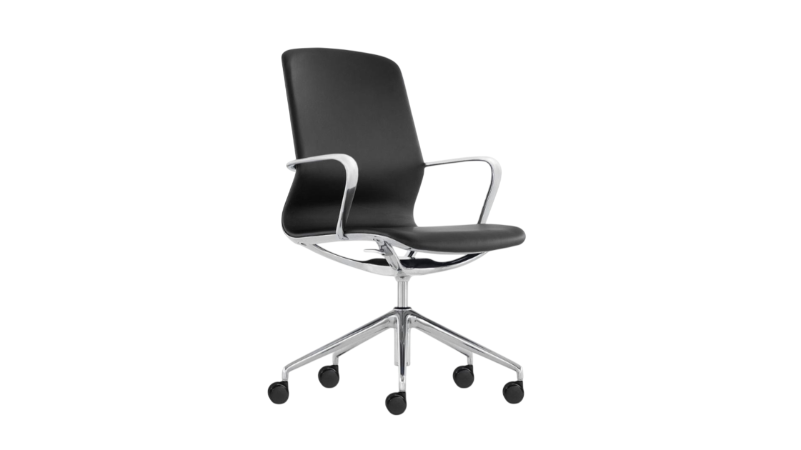 Desky Black Leather and Polished Aluminium Frame Executive Meeting Chair