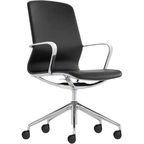 Desky Black Leather and Polished Aluminium Frame Executive Meeting Chair