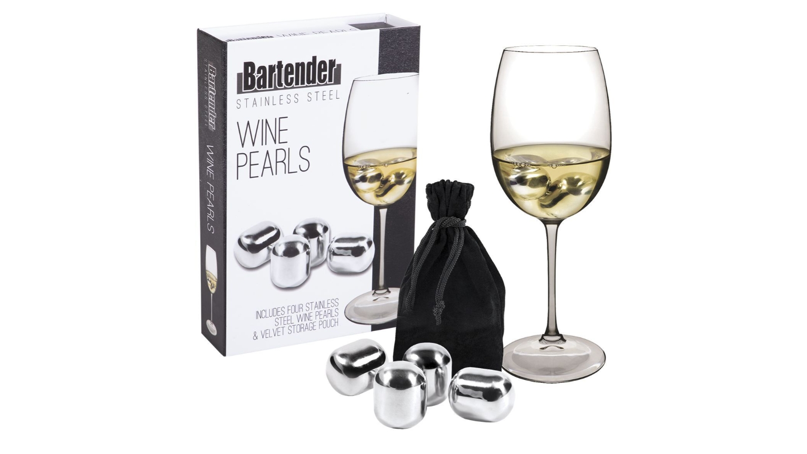 Bartender Set of 4 Stainless Steel Wine Pearls with Bag