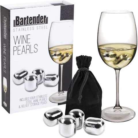 Bartender Set of 4 Stainless Steel Wine Pearls with Bag