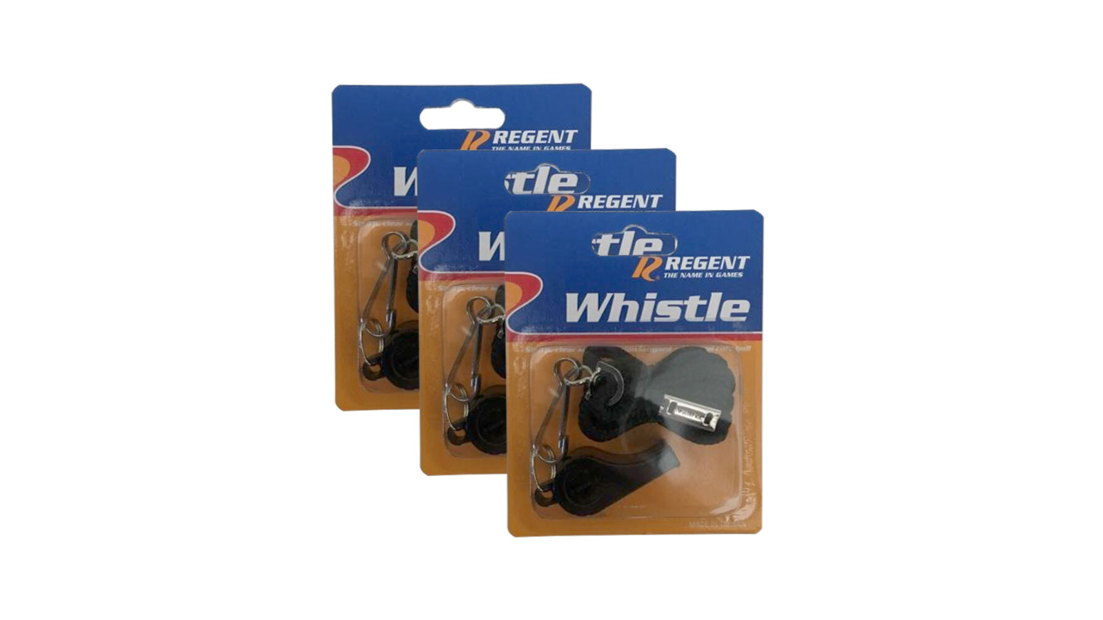 Pack of 3 Regent Sports Coach/Referee Plastic Whistle with Lanyard - Black