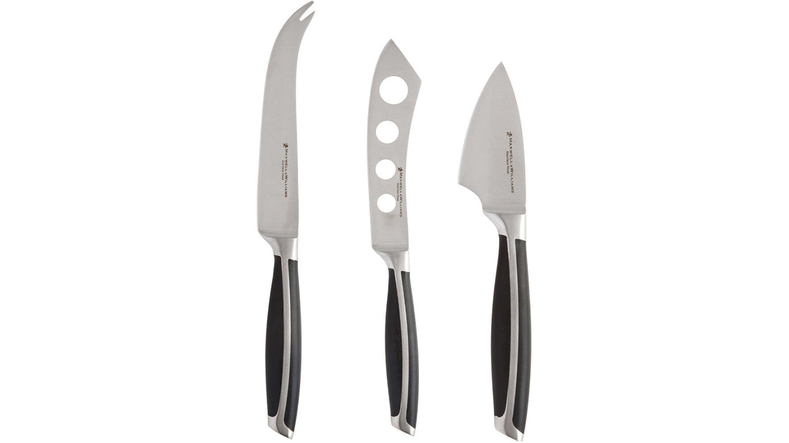 Maxwell and Williams 3 Piece Steel Stanton Cheese Knife Slicing Set - Black