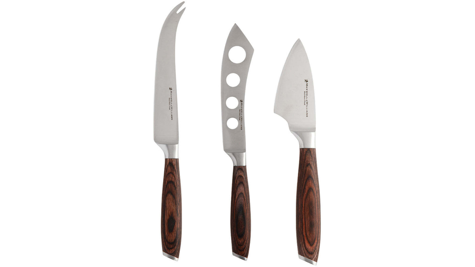 Maxwell and Williams 3 Piece Steel Stanton Cheese Knife Slicing Set - Wood