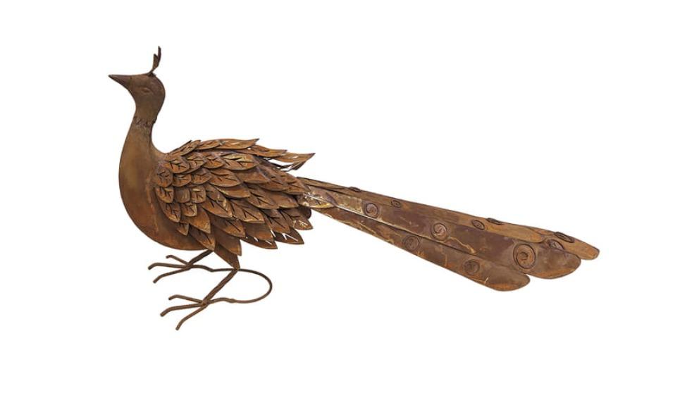Willow and Silk Rust Peacock Garden Ornament