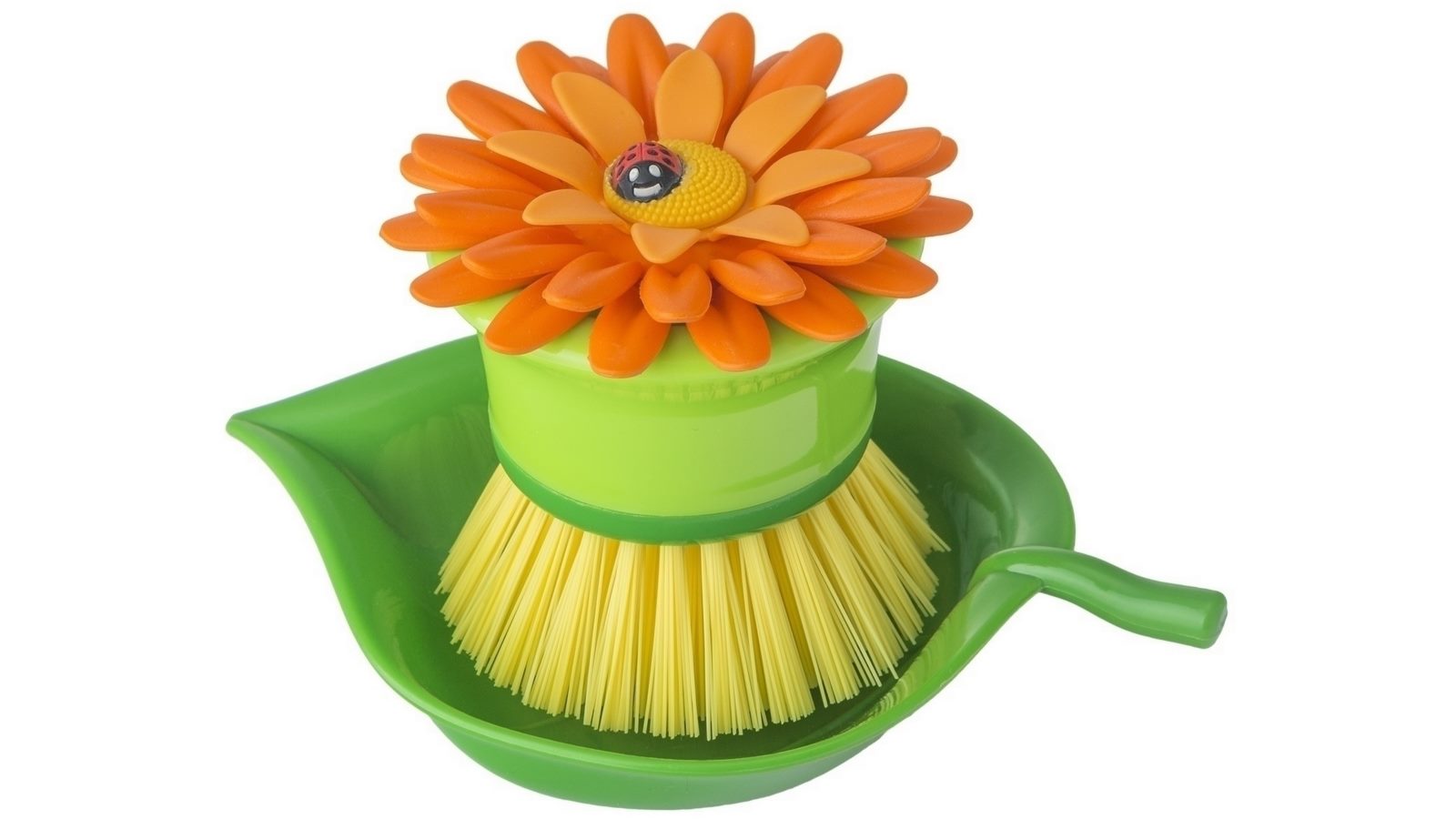 Vigar Flower Power Orange Palm Dish Brush With Holder
