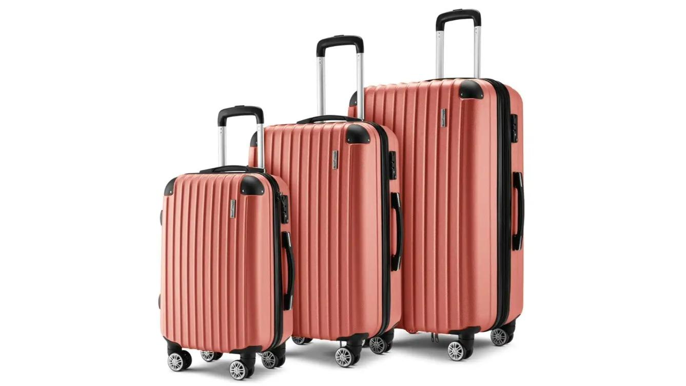 Buon Viaggio 3 Piece Expandable Carry on Hard Shell Suitcase Luggage Set Rose Gold Harvey Norman