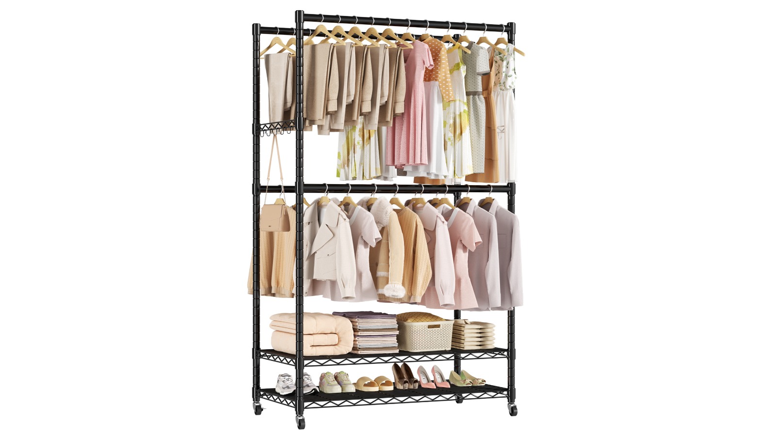 Advwin Heavy-Duty Portable Closet Rack with Rod and Shelf - Black