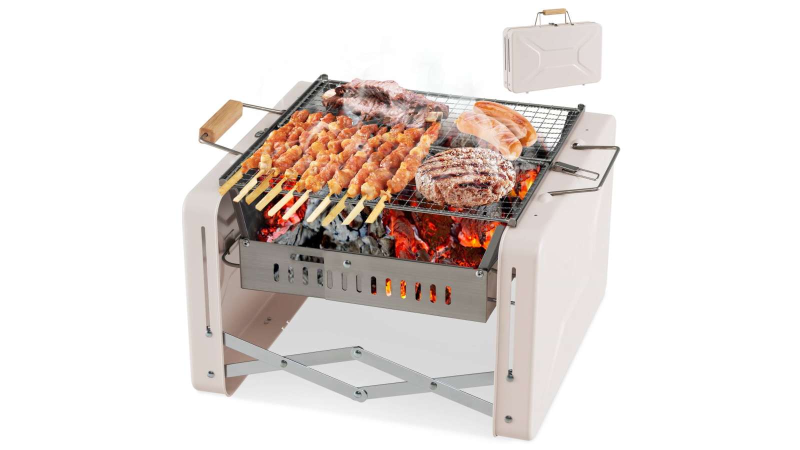 Costway Portable Grill Folding BBQ Grill with Charcoal Box - Beige