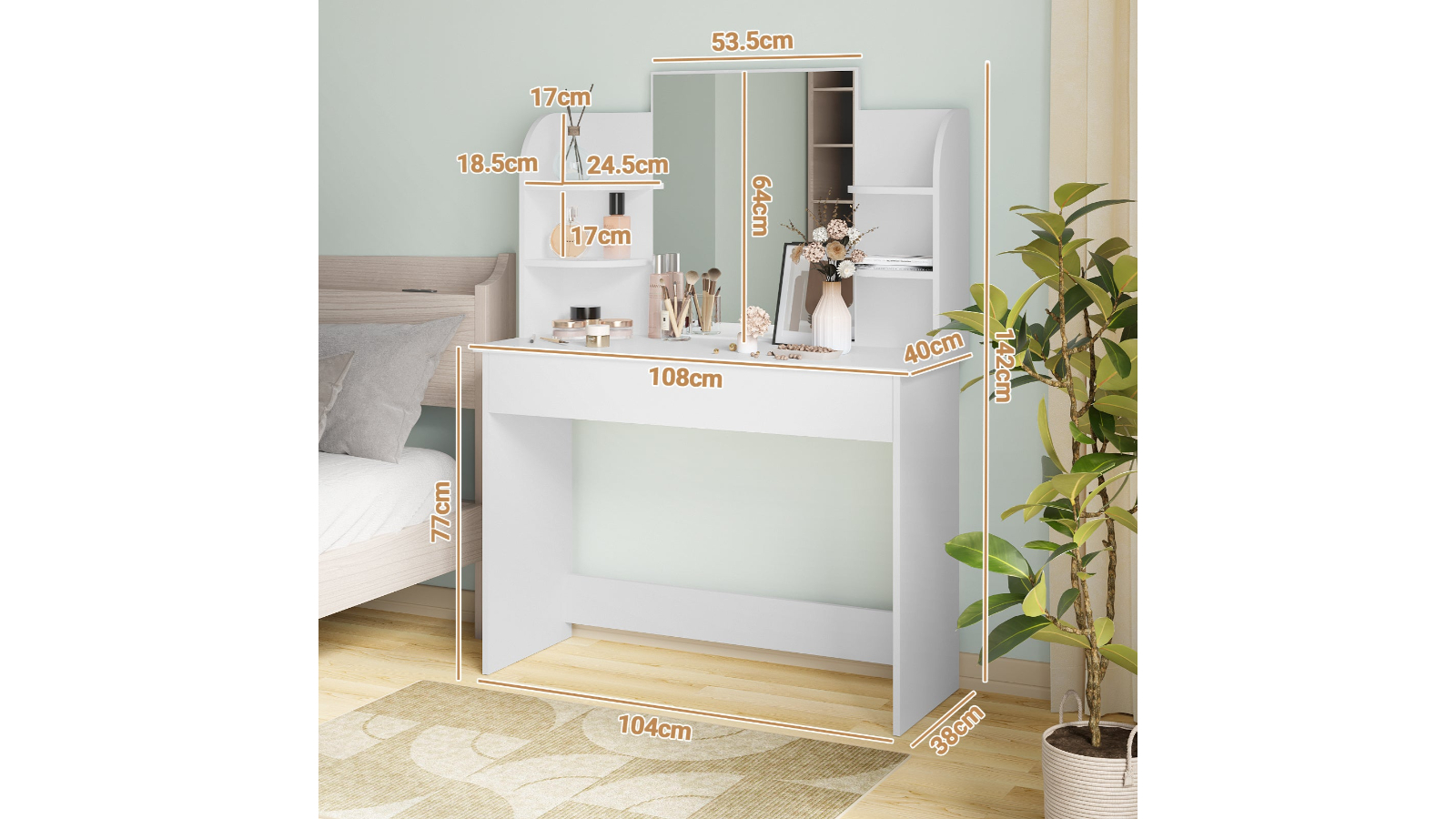 Advwin White Dressing Table with Makeup Mirror Vanity Desk Harvey Norman