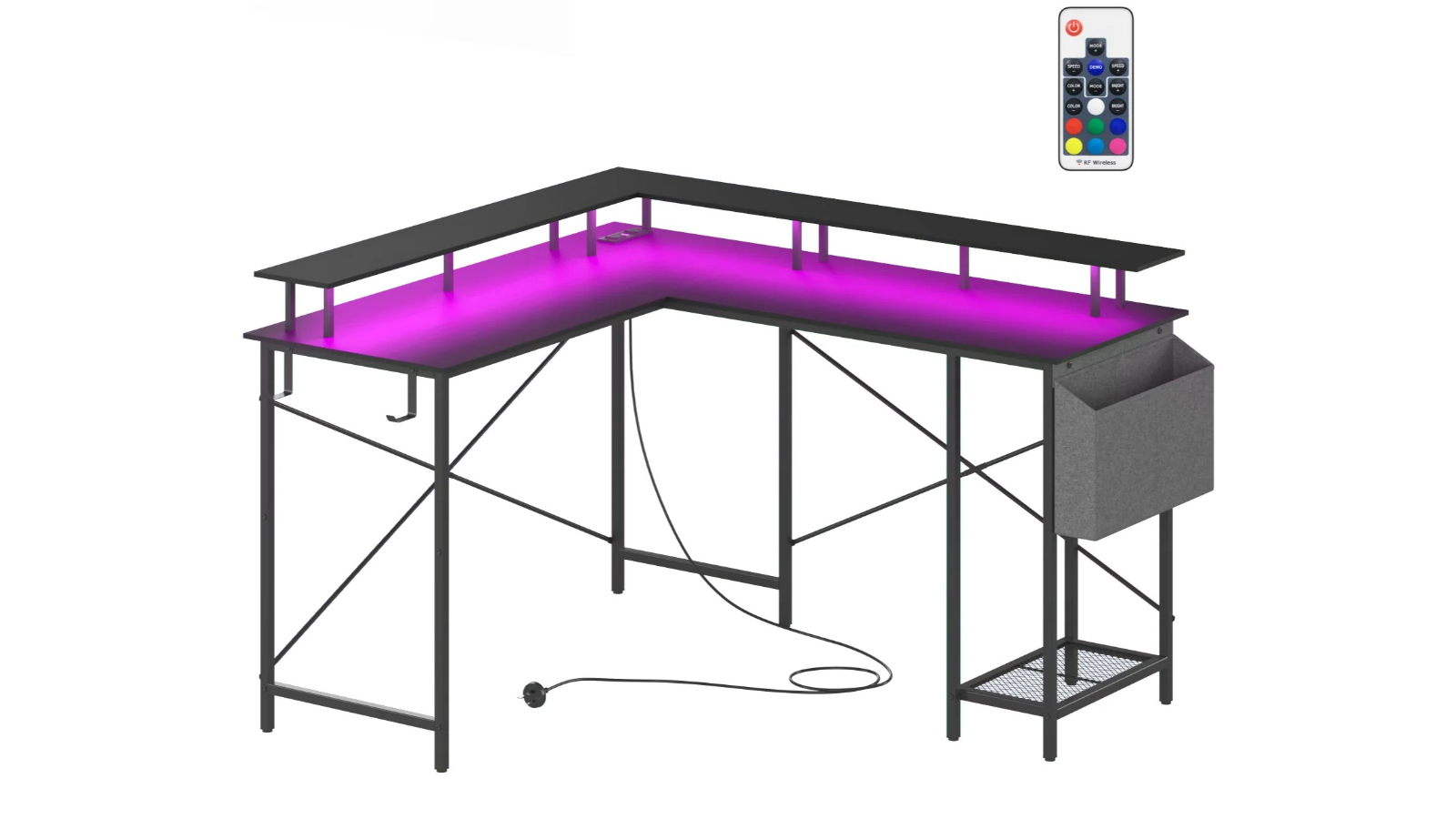 Advwin L-Shaped Gaming Desk with LED Light and Monitor Stand