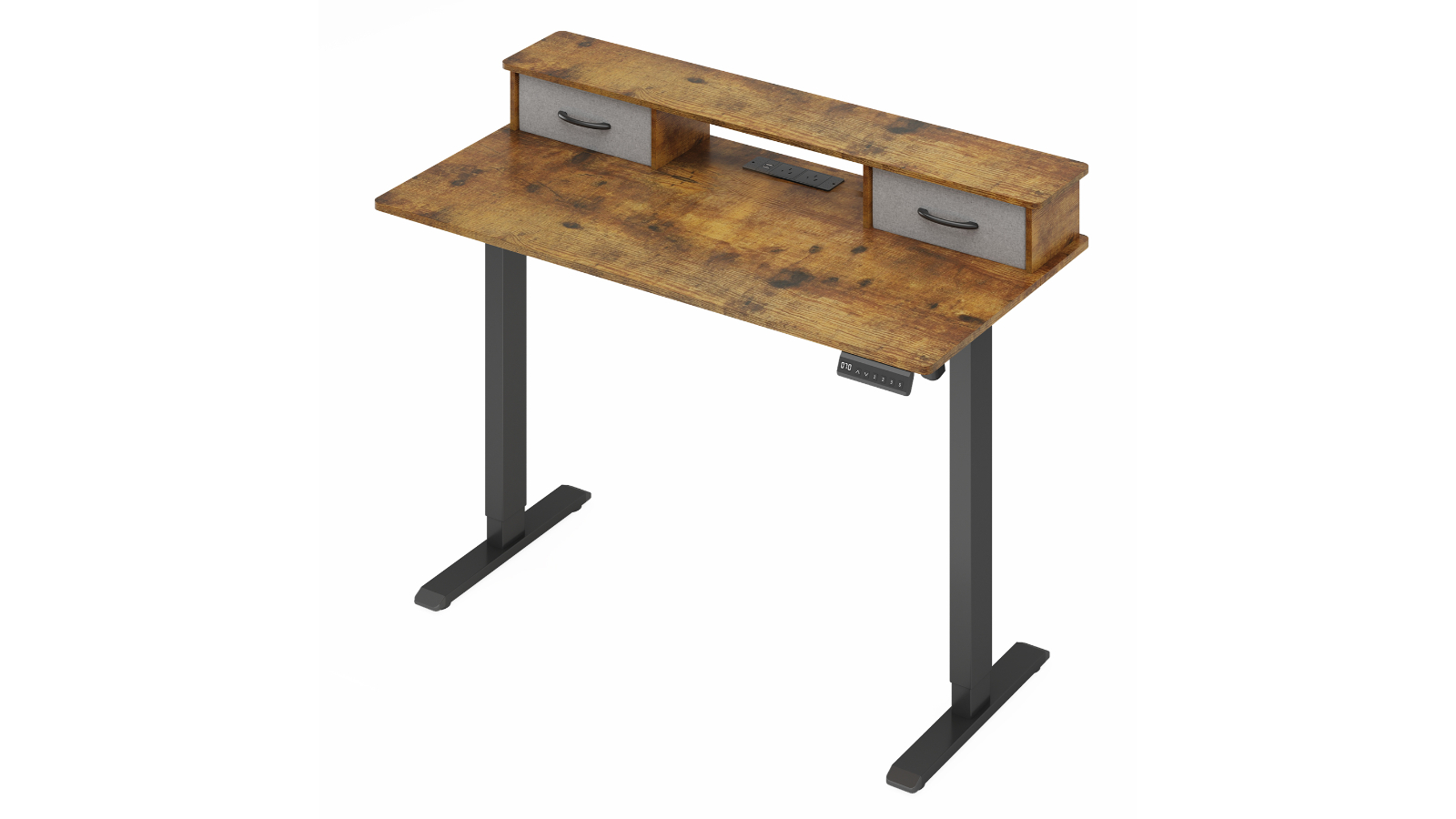 Advwin Electric Adjustable Sit Standing Desk with Monitor Stand and 2 Fabric Drawer - Walnut