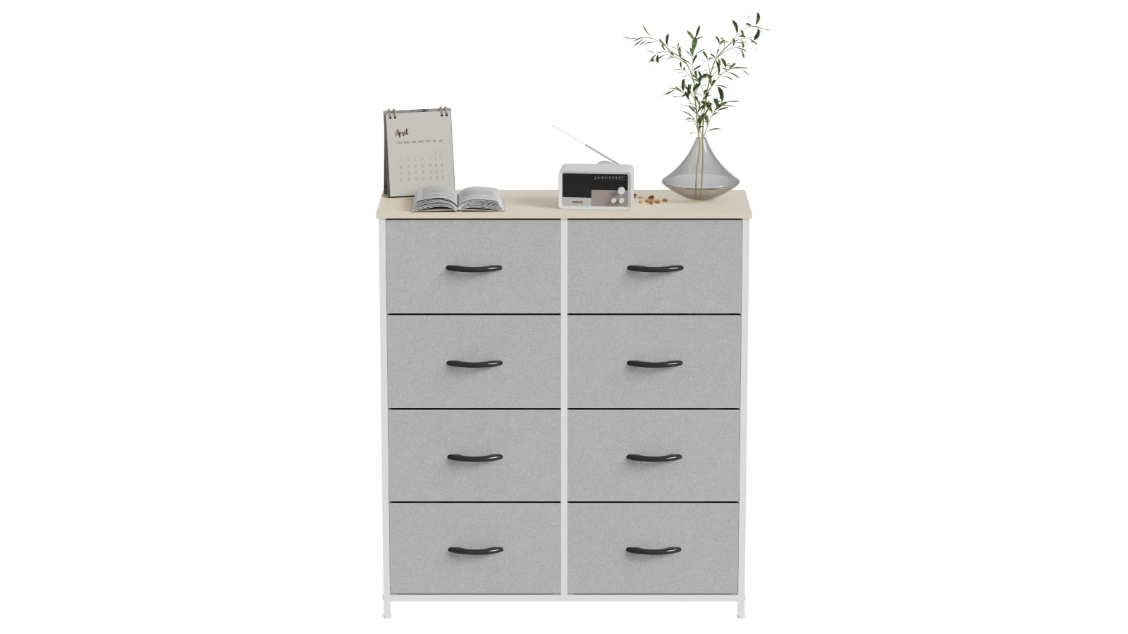 Advwin Chest of 8-Drawer Clothes Toys Fabric Dresser Tower Storage Cabinet - Light Grey