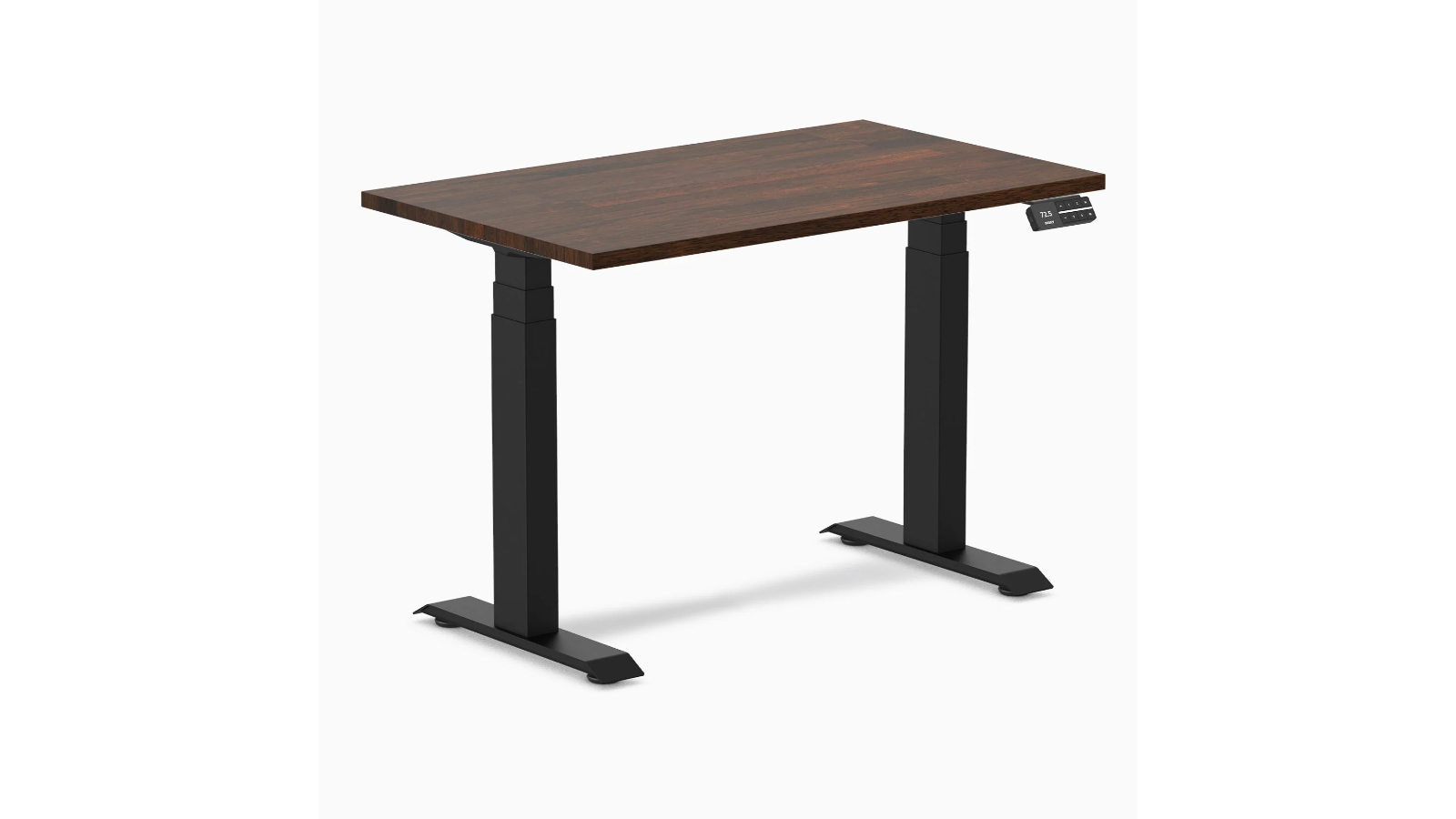 Desky 80 x 50cm Dark Walnut Dual Mini Rubberwood Sit Stand Desk - Matte Black