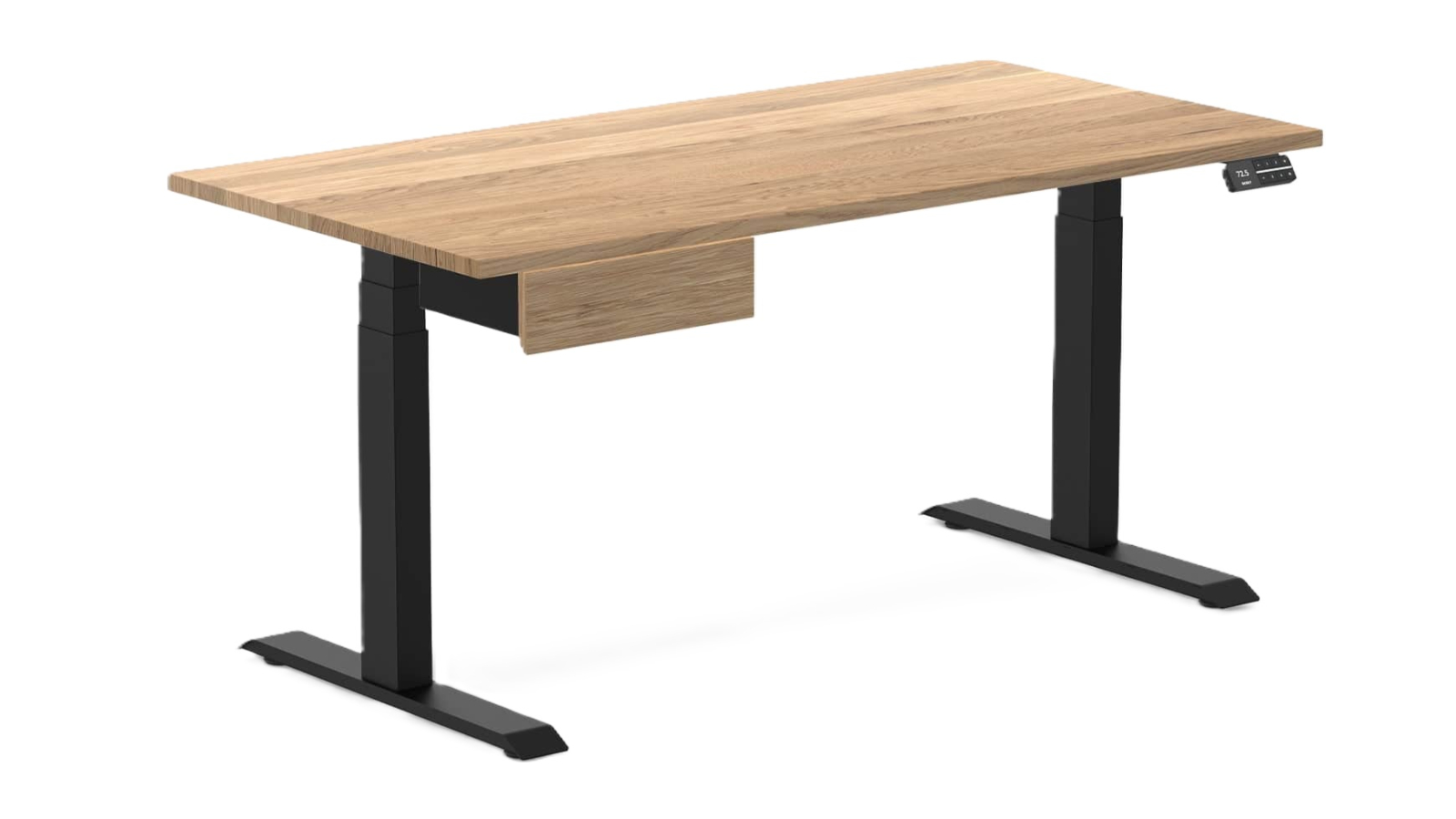 Desky 150 x 75cm White Oak Dual Hardwood Standing Desk with Drawer - Matte Black