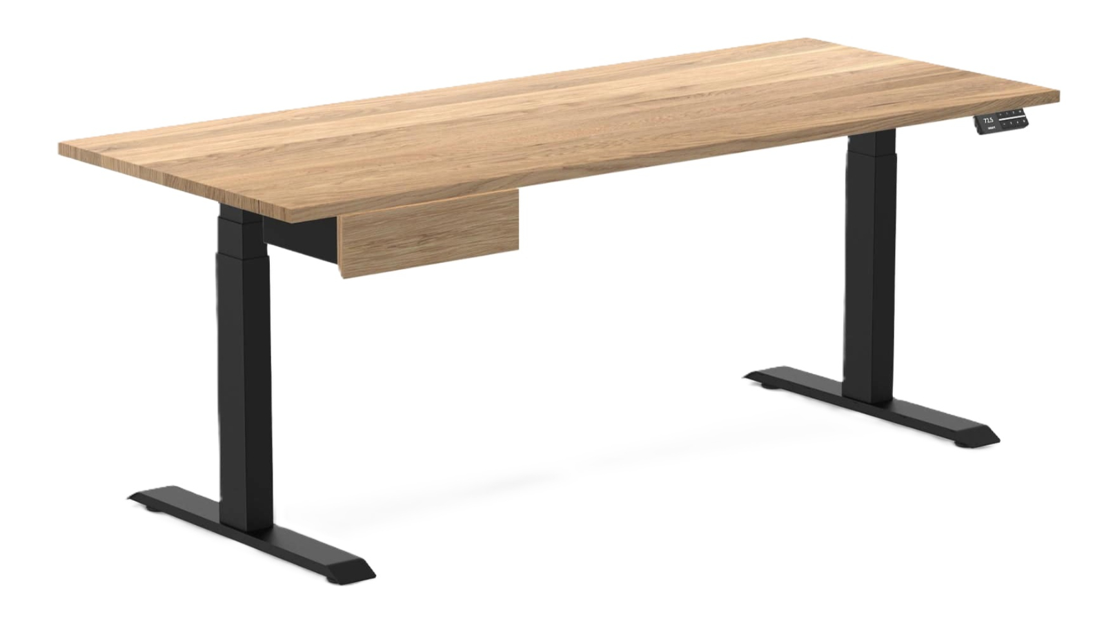 Desky 180 x 75cm White Oak Dual Hardwood Standing Desk with Drawer - Matte Black
