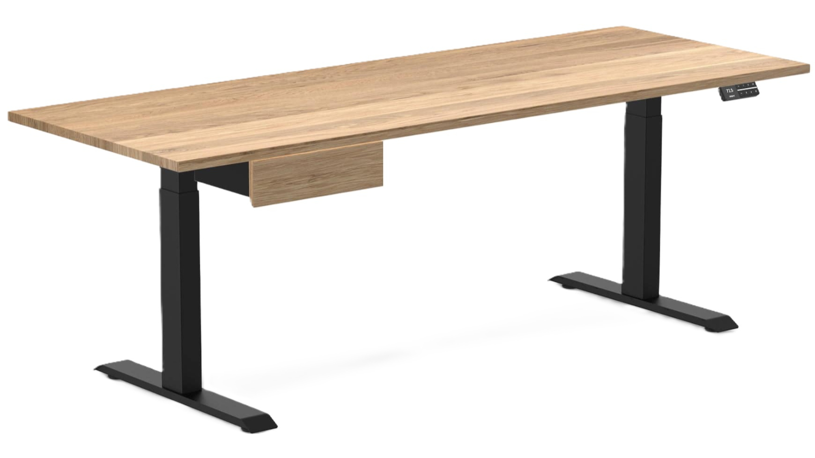 Desky 200 x 75cm White Oak Dual Hardwood Standing Desk with Drawer - Matte Black
