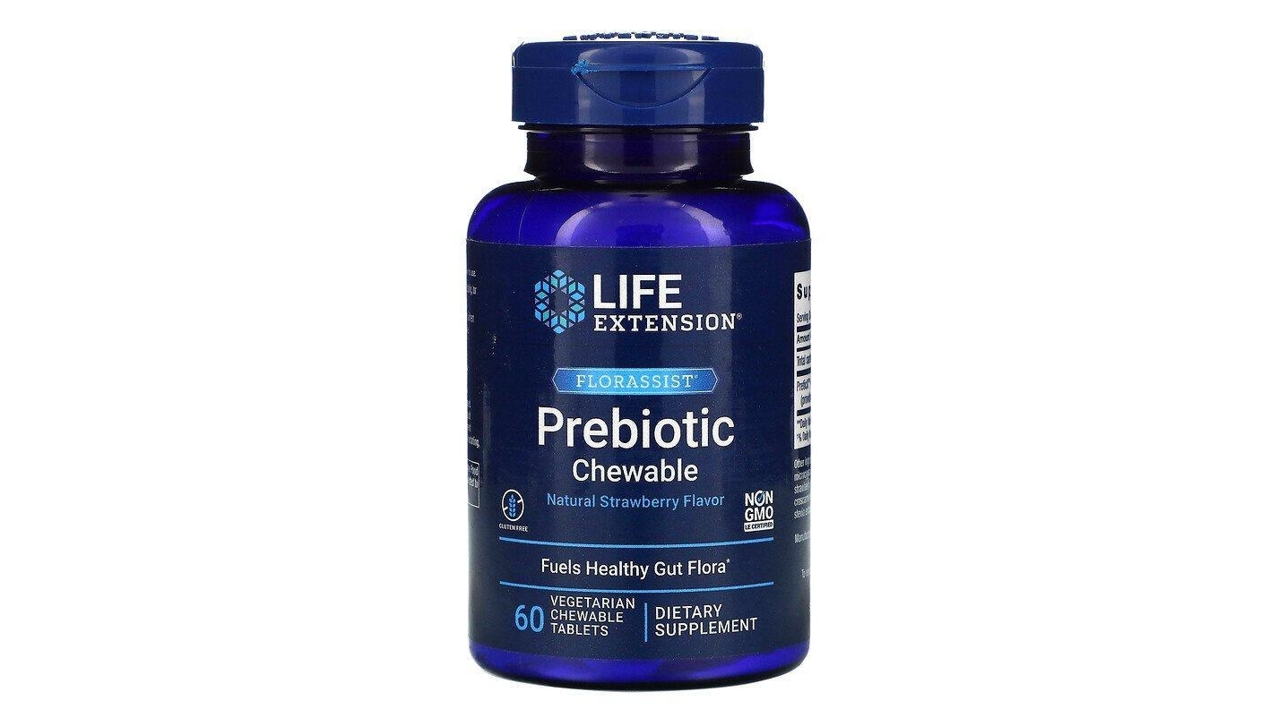Life Extension 60 Chewable Tablets Natural Strawberry Flavor Prebiotic