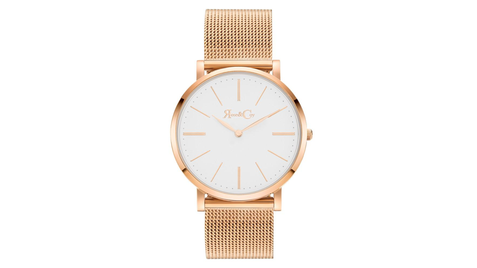 Rose and Coy 4cm Pinnacle Ultra Slim Mesh Strap Watch - Rose Gold
