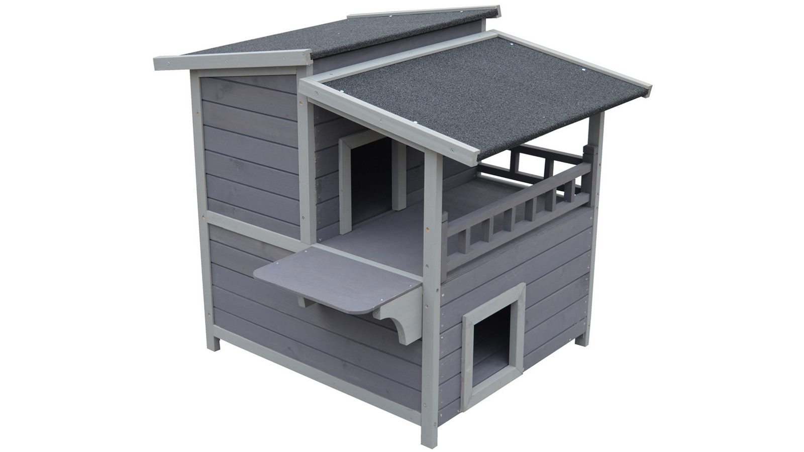 YES4PETS 2 Story Cat Shelter Condo with Escape Door Rainproof Kitty House - Dark Grey