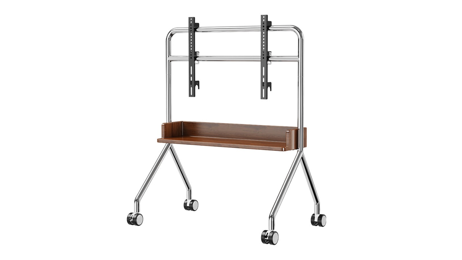 Screenmounts Stainless Steel Nomad Solid Mobile TV Stand with Timber Shelf 32 to 75inch