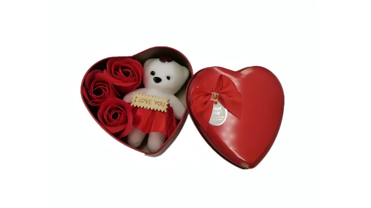NNEOBA 3 Artificial Red Rose Bear Soap Flower Gift Set 