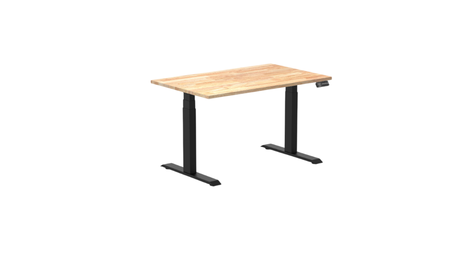 Desky 120 x 75cm Natural Timber Dual Rubberwood Sit Stand Desk - Matte Black
