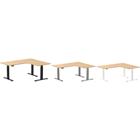 Desky Sublime Teak L-Shape Melamine Sit Stand Desk