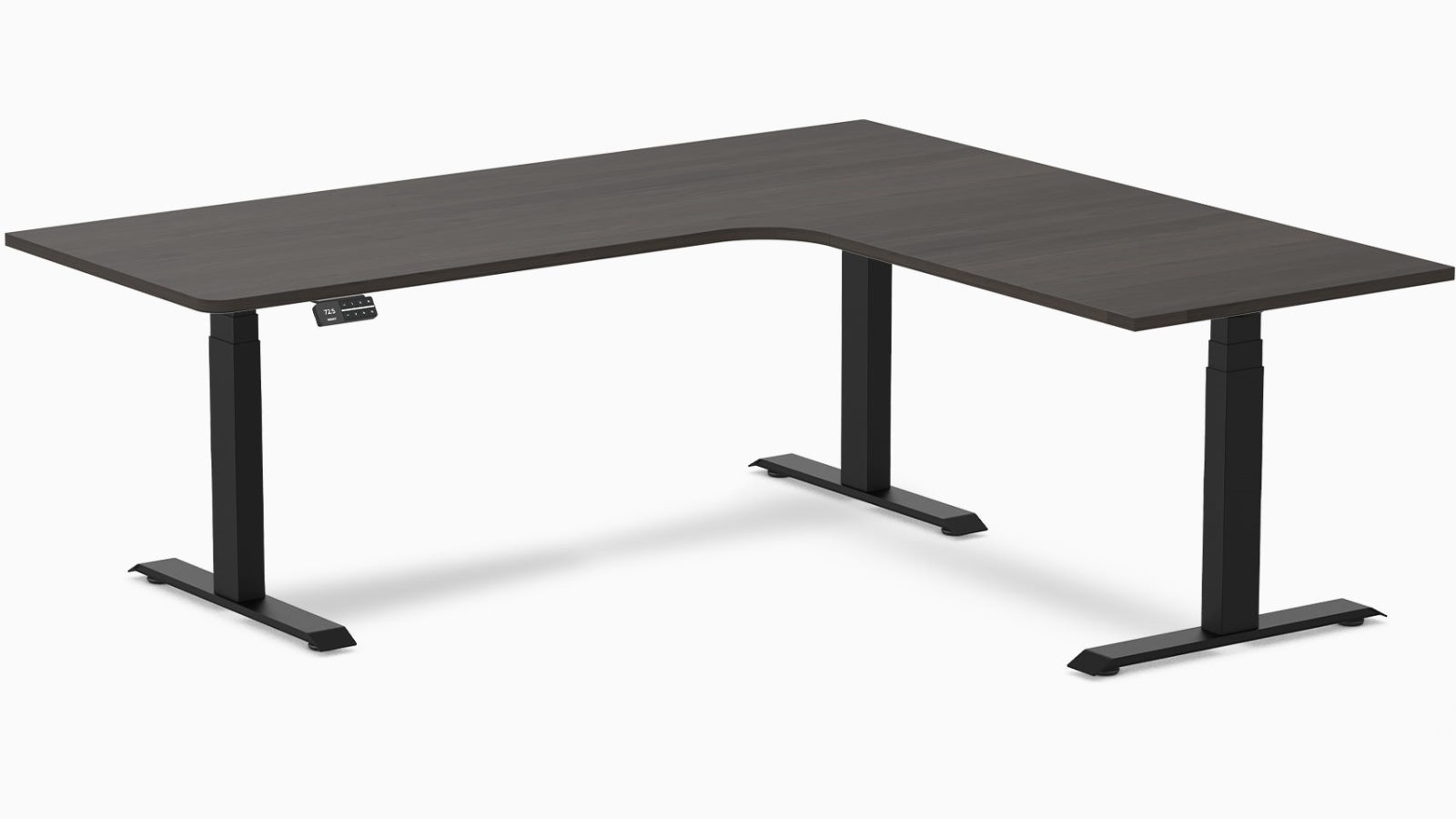 Desky Burnished Wood/Matte Black L-Shape Melamine Sit Stand Desk - 200 x 180cm