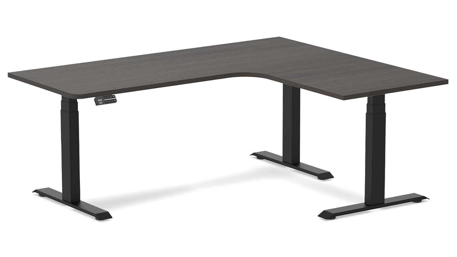 Desky Burnished Wood/Matte Black L-Shape Melamine Sit Stand Desk - 180 x 150cm