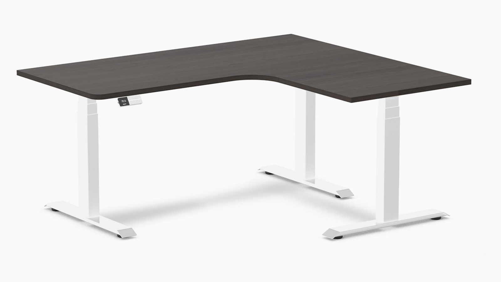 Desky Burnished Wood/White L-Shape Melamine Sit Stand Desk - 160 x 140cm