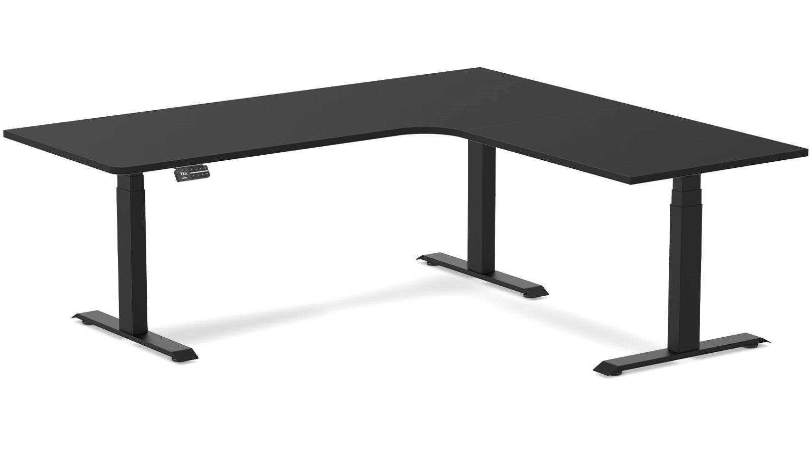 Desky Black/Matte Black L-Shape Melamine Sit Stand Desk - 200 x 180cm