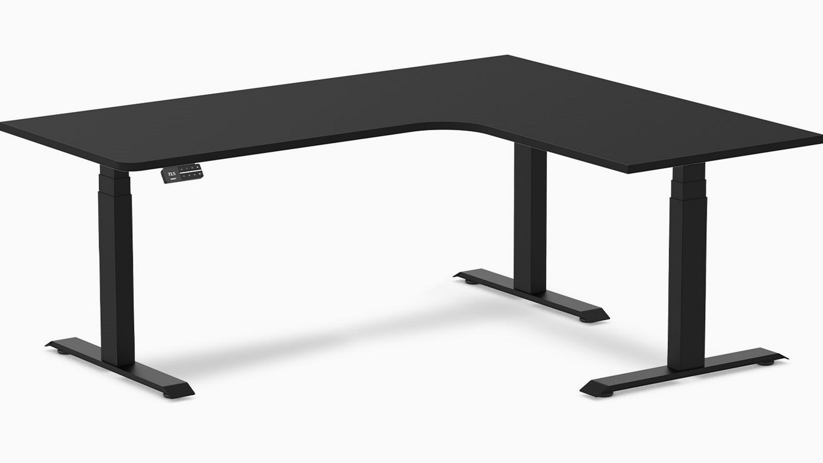 Desky Black/Matte Black L-Shape Melamine Sit Stand Desk - 180 x 150cm