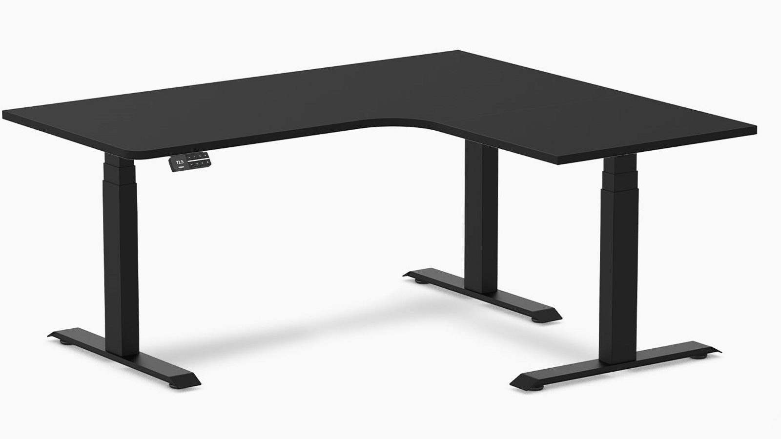 Desky Black/Matte Black L-Shape Melamine Sit Stand Desk - 160 x 140cm