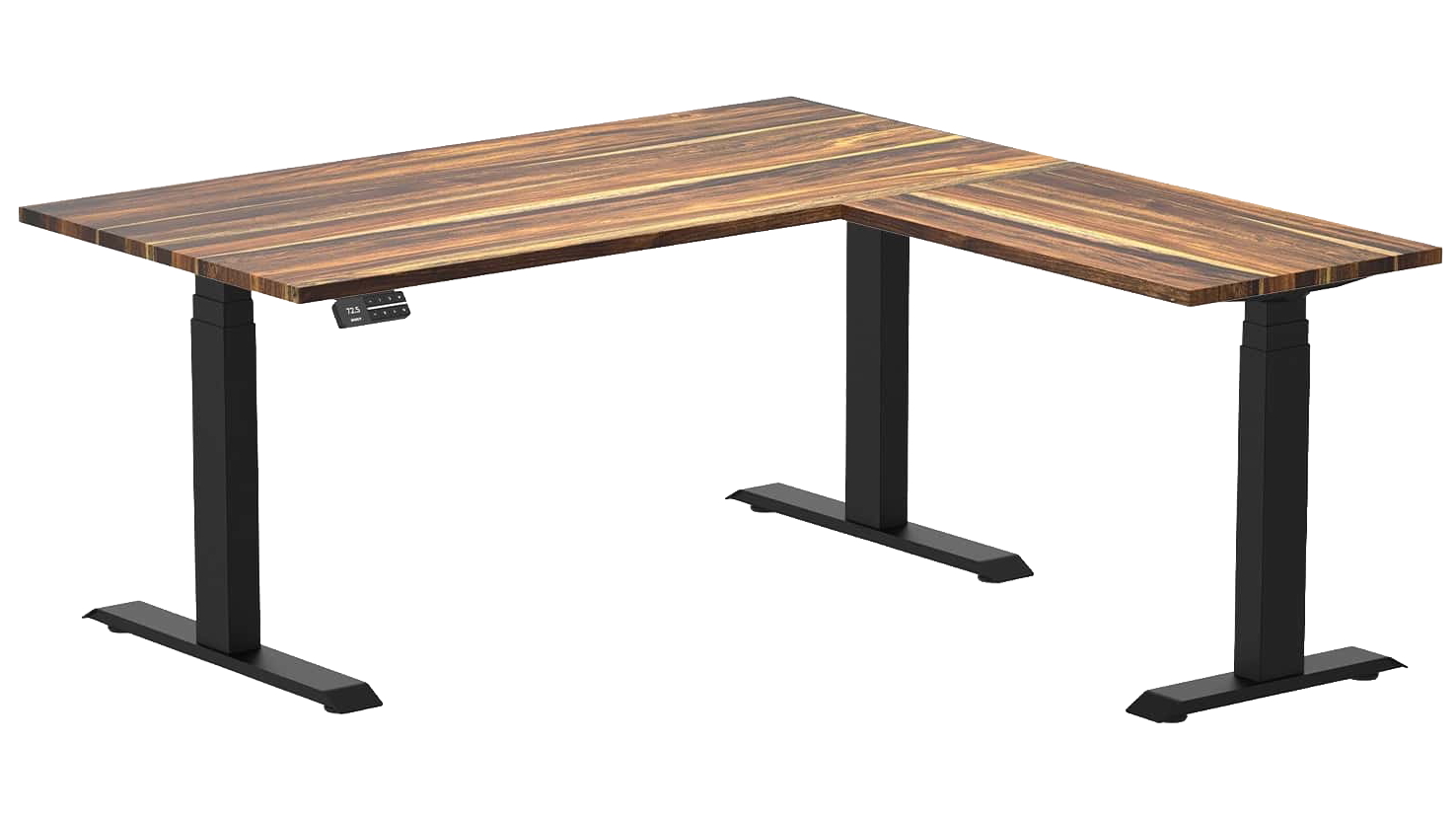 Desky 150 x 75 x 155 x 50cm Pheasantwood Hardwood L-Shape Sit Stand Desk - Matte Black