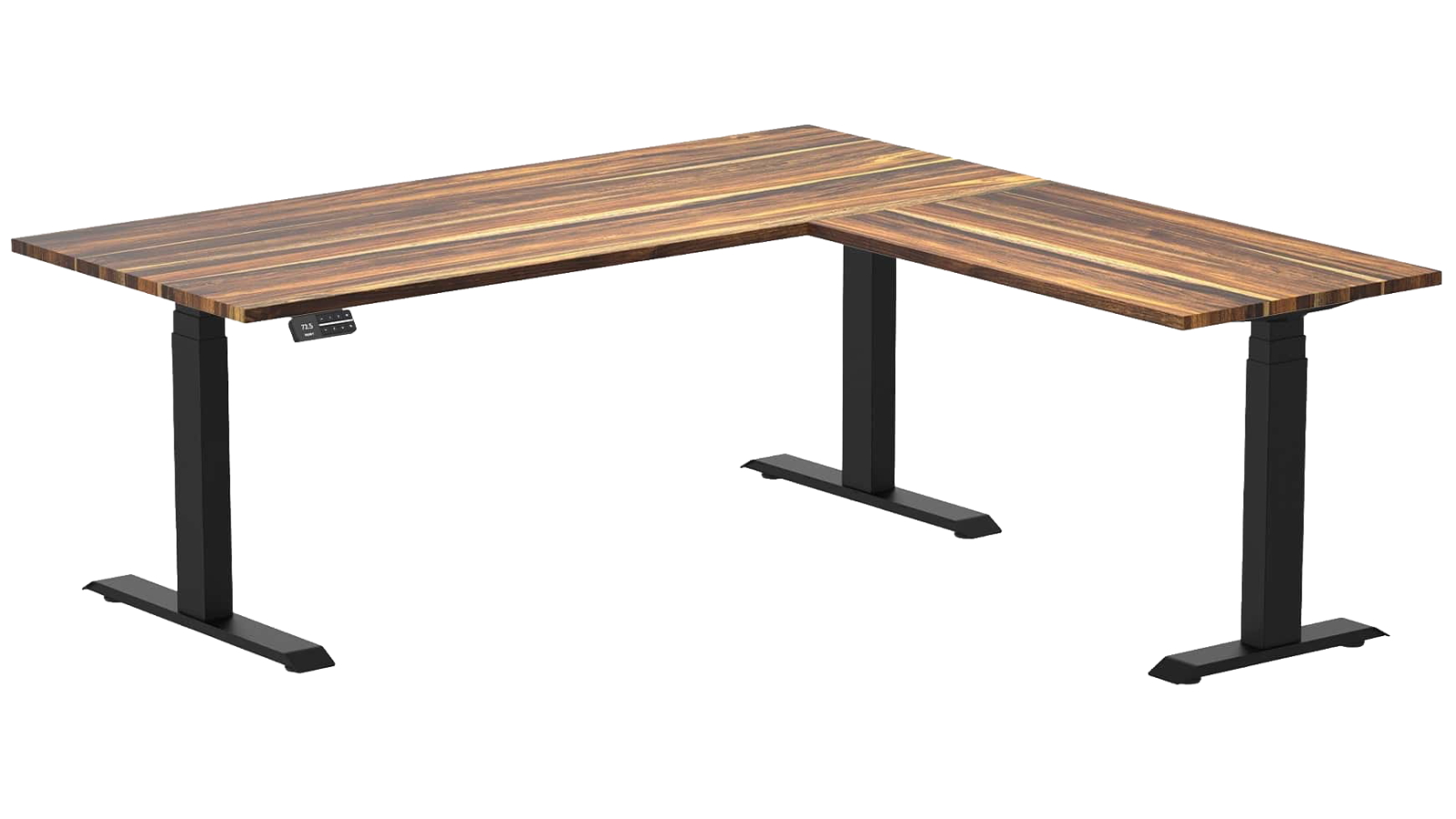 Desky 180 x 75 x 175 x 60cm Pheasantwood Hardwood L-Shape Sit Stand Desk - Matte Black