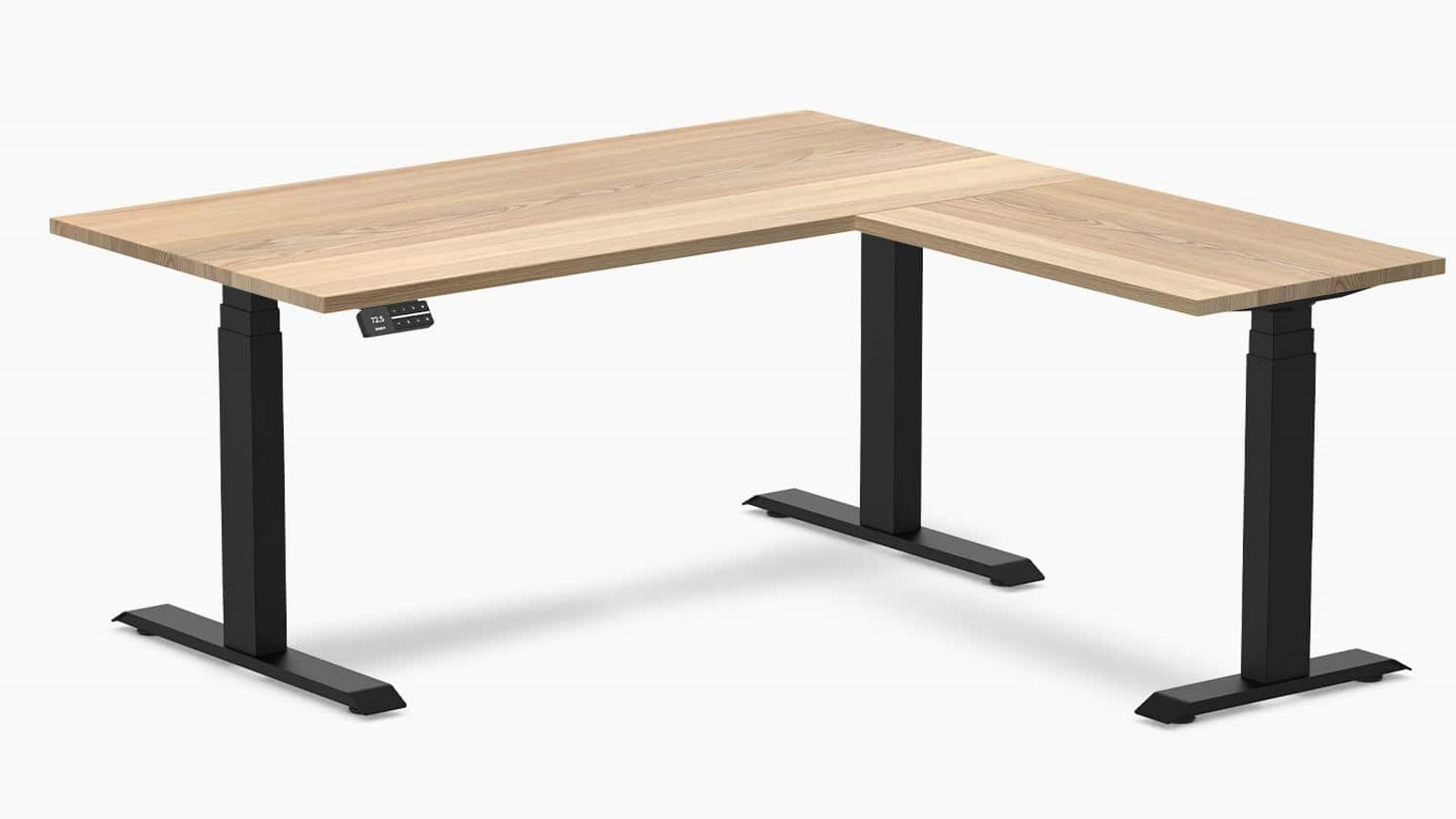Desky White Ash/Matte Black Hardwood L-Shape Sit Stand Desk - 150 x 75 x 155 x 50cm