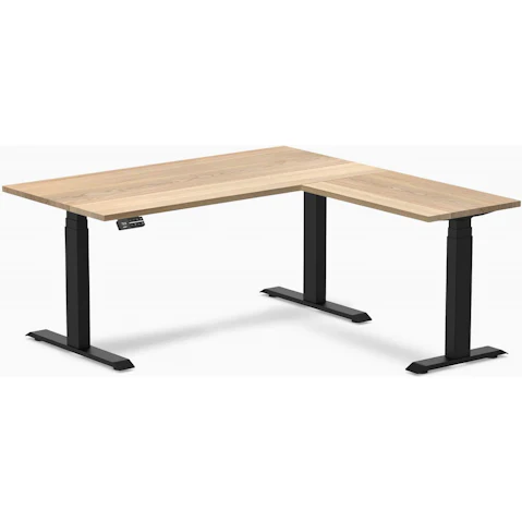 Desky White Ash/Matte Black Hardwood L-Shape Sit Stand Desk - 150 x 75 x 155 x 50cm