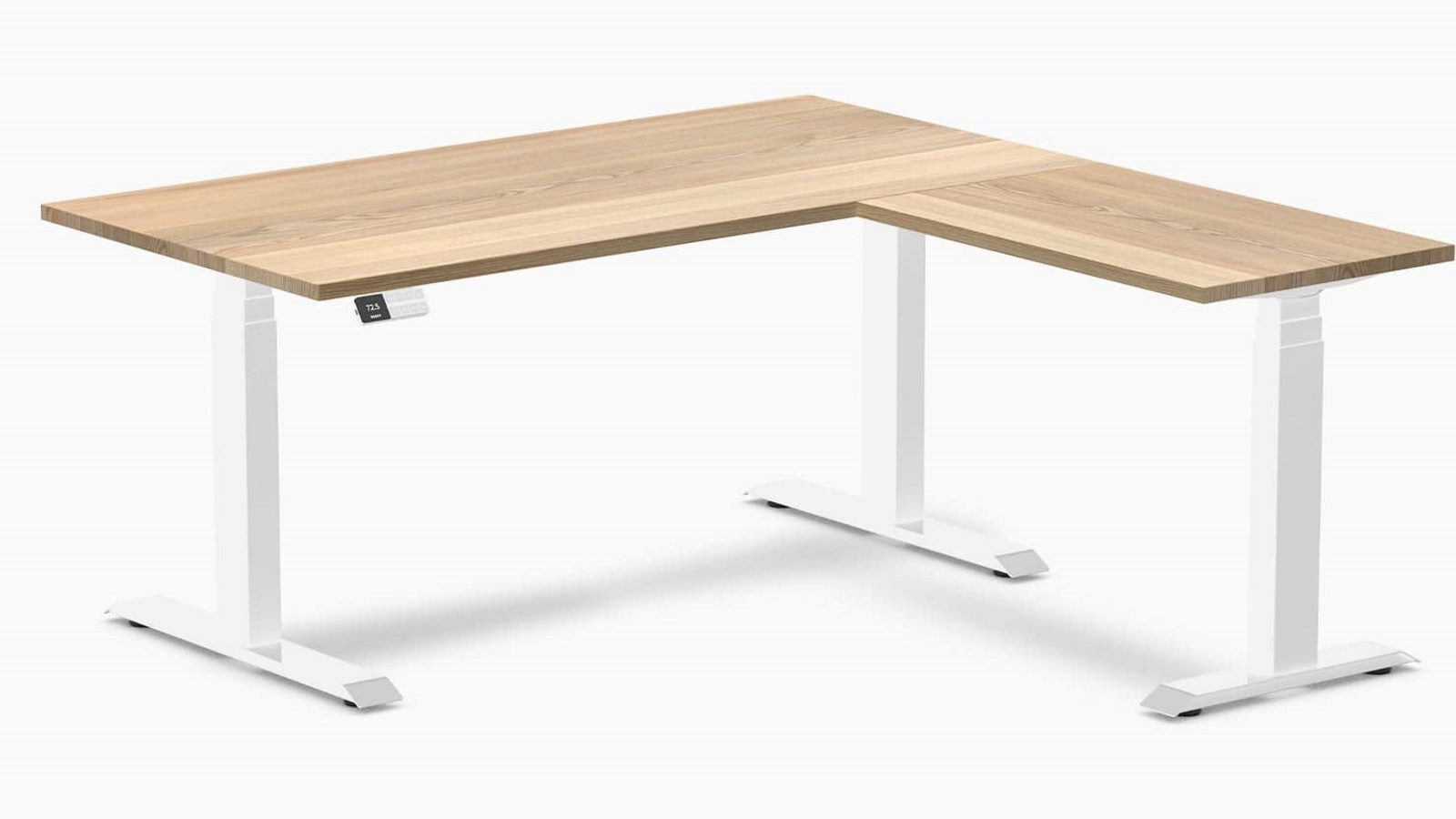 Desky White Ash/White Hardwood L-Shape Sit Stand Desk - 150 x 75 x 155 x 50cm