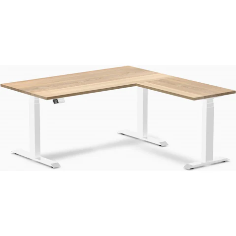 Desky White Ash/White Hardwood L-Shape Sit Stand Desk - 150 x 75 x 155 x 50cm