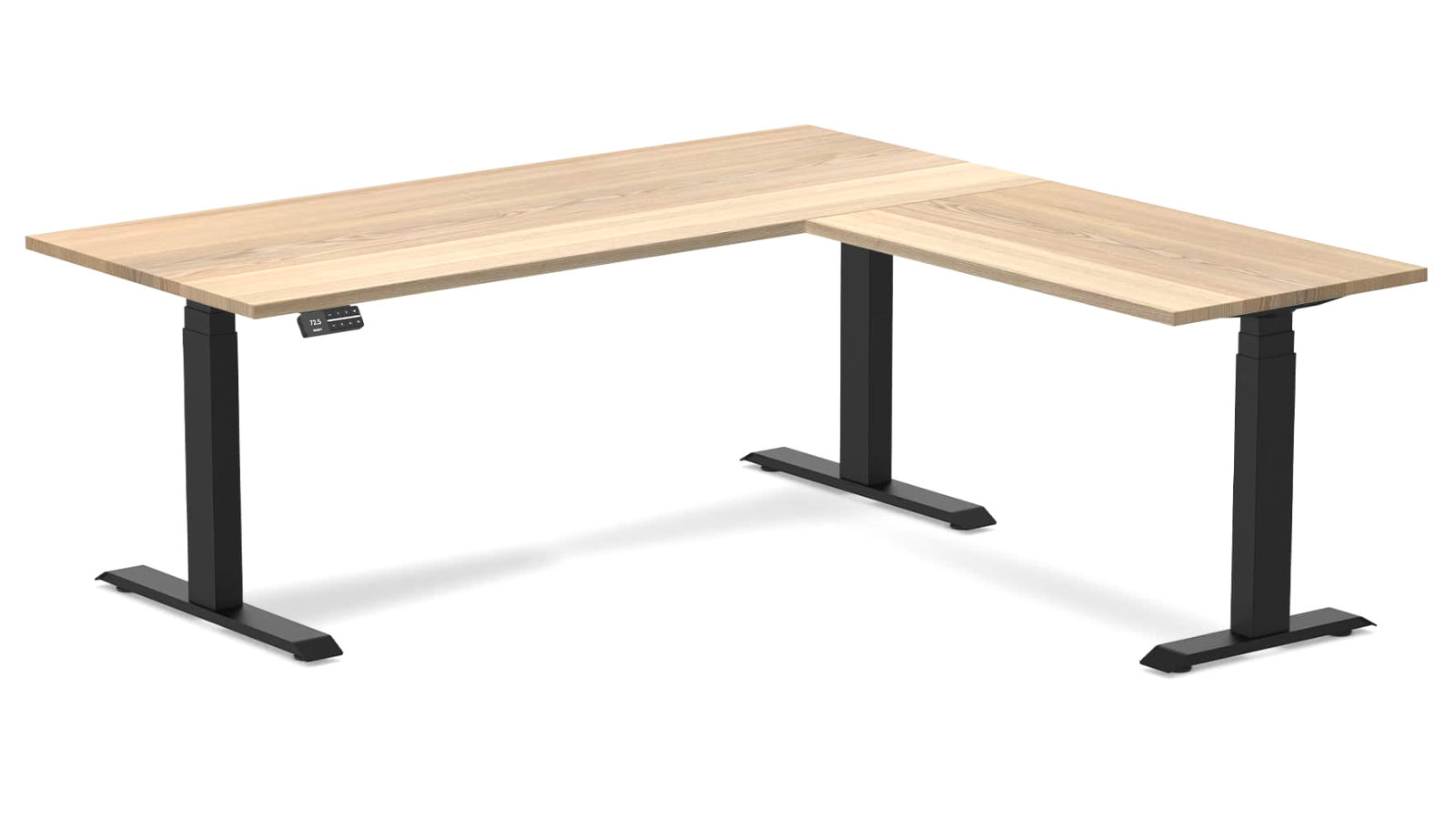 Desky White Ash/Matte Black Hardwood L-Shape Sit Stand Desk - 180 x 75 x 175 x 60cm
