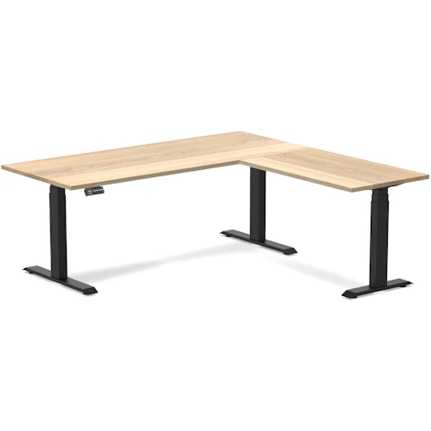 Desky White Ash/Matte Black Hardwood L-Shape Sit Stand Desk - 180 x 75 x 175 x 60cm
