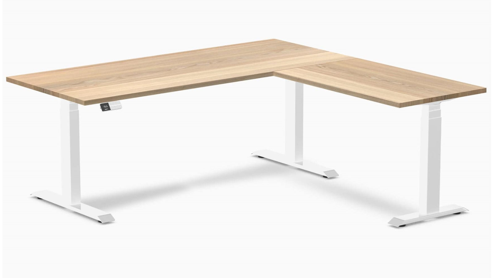 Desky White Ash/White Hardwood L-Shape Sit Stand Desk - 180 x 75 x 175 x 60cm