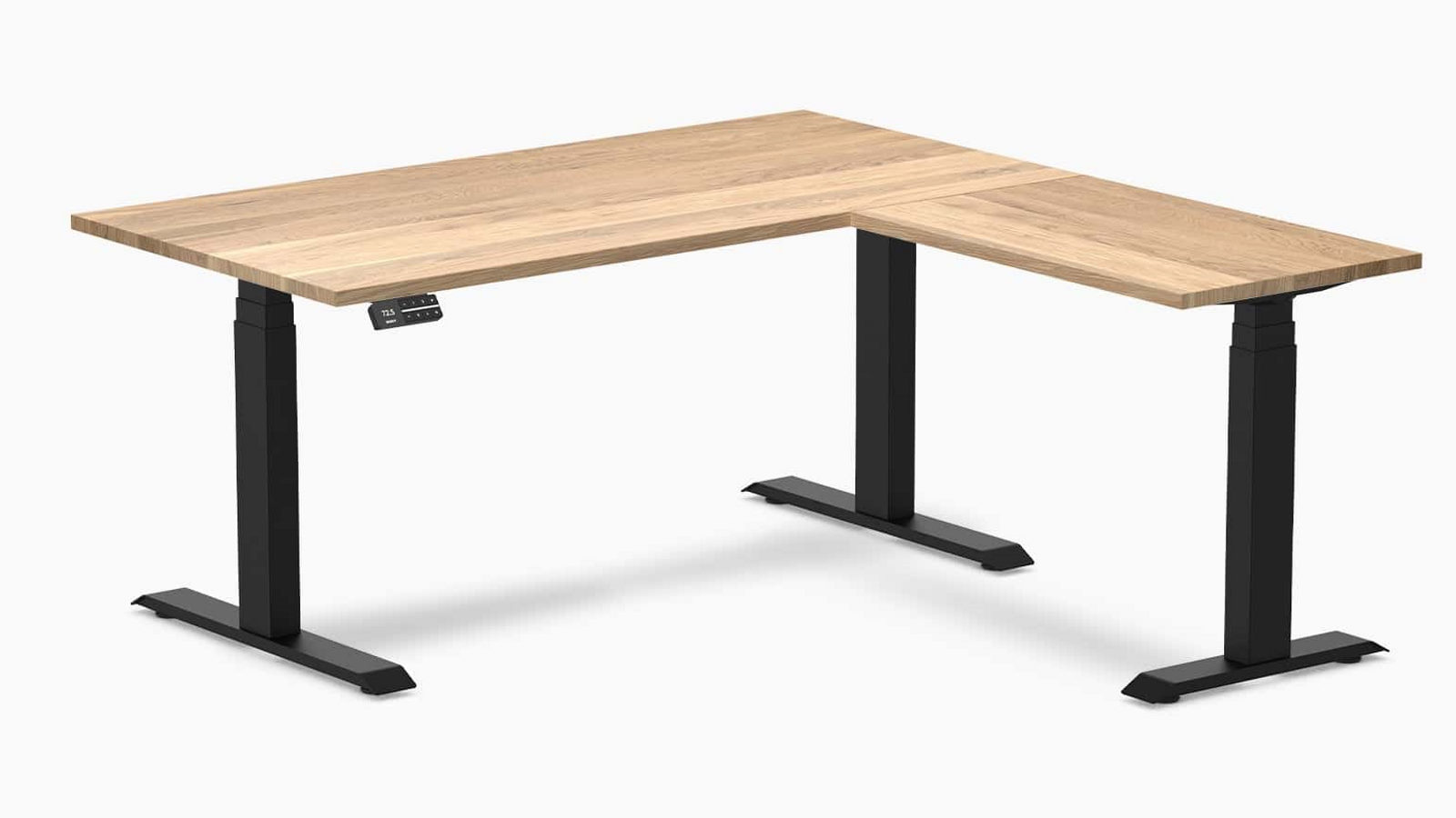 Desky White Oak/Matte Black Hardwood L-Shape Sit Stand Desk - 150 x 75 x 155 x 50cm
