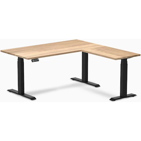 Desky White Oak/Matte Black Hardwood L-Shape Sit Stand Desk - 150 x 75 x 155 x 50cm