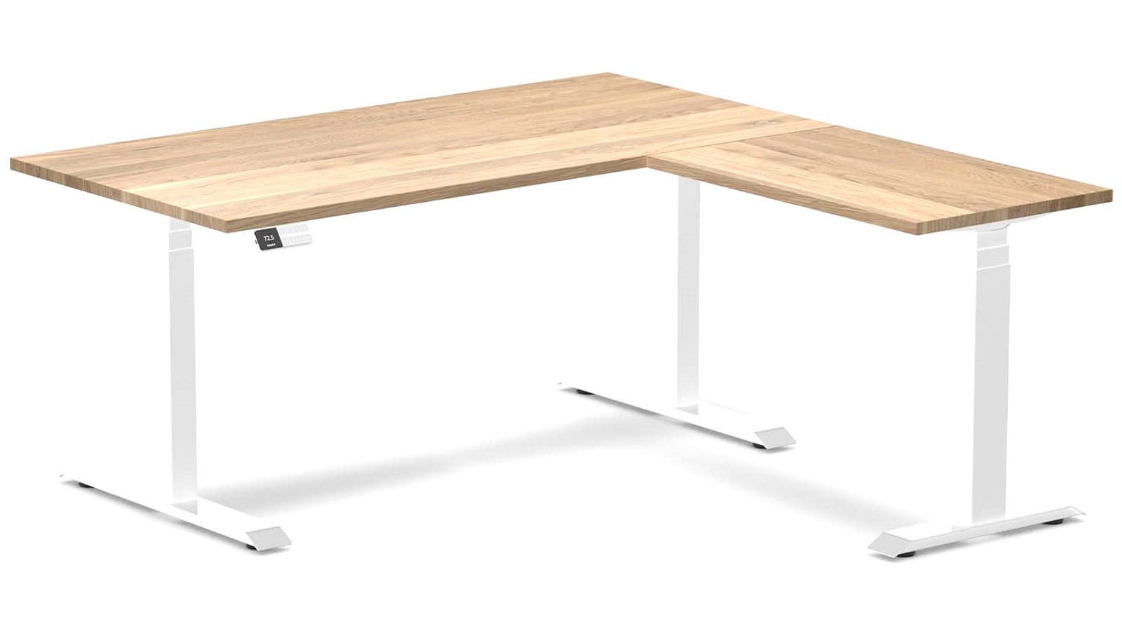 Desky White Oak/White Hardwood L-Shape Sit Stand Desk - 150 x 75 x 155 x 50cm